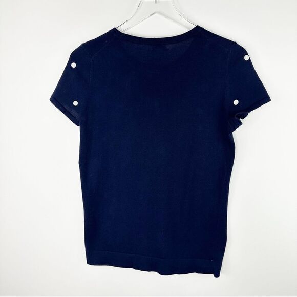 J. Crew Dotted Short Sleeve Sweater Knit Top Navy Polka Dot Crew Small - Picture 3 of 11